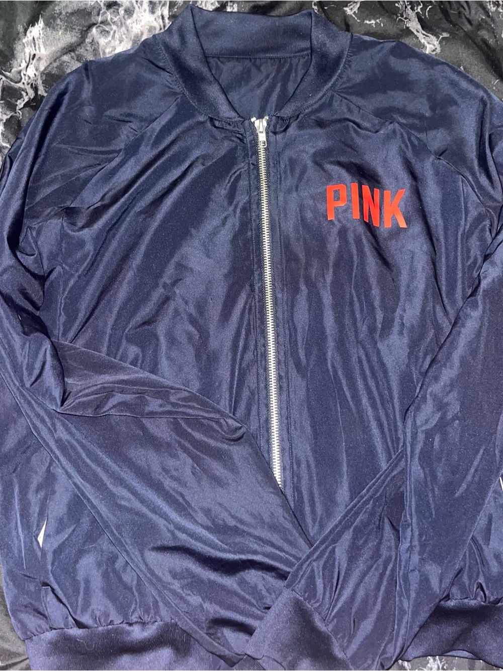 Vs PINK Navy Zip-Up Bomber Jacket with Red Logo size medium Minnesota twins